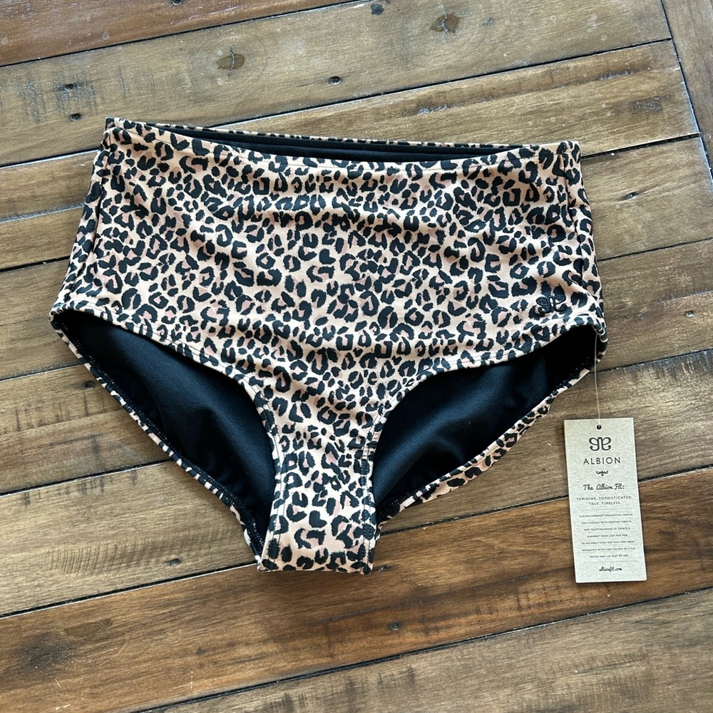 Albion Leopard Print High Waist Bikini Bottoms - Tan & Black